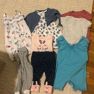 Lot of baby girl 3m clothes, Carters, Cat Jack, Wrangler, romper, dress, tops